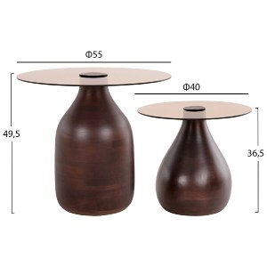 71519 ΒΟΗΘΗΤΙΚΑ ΤΡΑΠΕΖΑΚΙΑ 2ΤΜΧ CHANG HM9668 ΞΥΛΟ MANGO-ΓΥΑΛΙ TOP Φ55x49,5Υ & Φ40x36,5Υεκ.