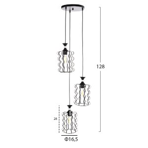 71662 ΦΩΤΙΣΤΙΚΟ ΟΡΟΦΗΣ ΚΡΕΜΑΣΤΟ HM4089 3-ΦΩΤΟ ΜΑΥΡΑ ΜΕΤΑΛΛΙΚΑ ΚΑΠΕΛΑ Φ34x128Υεκ.