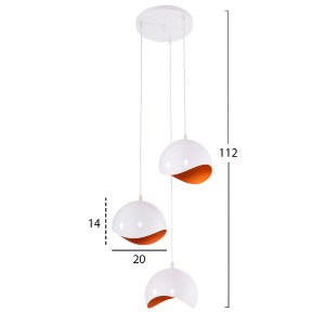 71768 ΦΩΤΙΣΤΙΚΟ ΟΡΟΦΗΣ 3-ΦΩΤΟ HM4166.02 ΜΕΤΑΛΛΙΚΕΣ ΣΦΑΙΡΕΣ ΛΕΥΚΟ-ΠΟΡΤΟΚΑΛΙ Φ20x112Υ