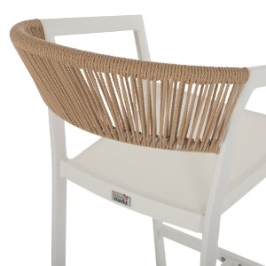 72053 ΣΚΑΜΠΟ ΑΛΟΥΜΙΝΙΟΥ ΛΕΥΚΟ ΜΕ ΜΠΡΑΤΣΑ RATTAN & TEXTLINE 56x58x105Yεκ. HM5892.22