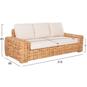 72314 ΚΑΝΑΠΕΣ ΤΡΙΘΕΣΙΟΣ ΕΞ.ΧΩΡΟΥ TROPEL HM9808 ΞΥΛΟ MANGO-RATTAN ΦΥΣΙΚΟ-ΛΕΥΚΑ ΜΑΞΙΛΑΡΙΑ 216x88x85Υεκ
