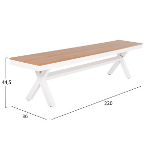 72361 ΠΑΓΚΑΚΙ ΑΛΟΥΜΙΝΙΟΥ TAWNEE HM6040.02 ΛΕΥΚΟ-POLYWOOD ΚΑΘΙΣΜΑ ΦΥΣΙΚΟ 220x36x44,5Υεκ.