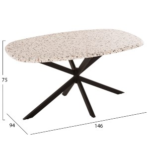 72401 ΤΡΑΠΕΖΙ ΟΒΑΛ RODDEN HM11903.03 ΜΕ WERZALIT TERRAZZO-ΜΑΥΡΗ ΧΙΑΣΤΙ ΒΑΣΗ 146x94x75Υεκ