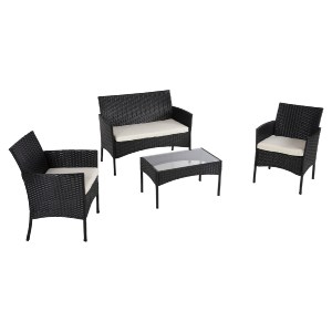 72481 ΣΕΤ ΣΑΛΟΝΙ 4ΤΜΧ STASIA HM6089.04 ΣΥΝΘ.RATTAN ΜΑΥΡΟ-ΜΠΕΖ ΜΑΞΙΛΑΡΙΑ