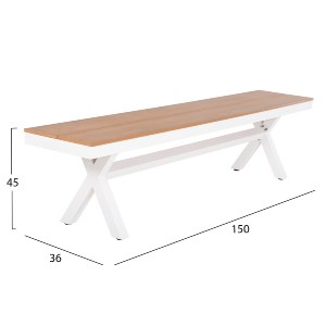 72535 ΠΑΓΚΑΚΙ ΑΛΟΥΜΙΝΙΟΥ TAWNEE HM6038.02 ΛΕΥΚΟ-POLYWOOD ΚΑΘΙΣΜΑ ΦΥΣΙΚΟ 150x36x45Υεκ.
