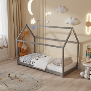 72559 ΚΡΕΒΑΤΙ ΠΑΙΔΙΚΟ PEPE HM678.05 τ.MONTESSORI ΞΥΛΟ ΠΕΥΚΟ ΓΚΡΙ- 140x70εκ