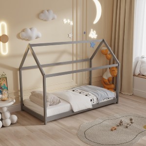 72559 ΚΡΕΒΑΤΙ ΠΑΙΔΙΚΟ PEPE HM678.05 τ.MONTESSORI ΞΥΛΟ ΠΕΥΚΟ ΓΚΡΙ- 140x70εκ