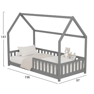 72564 ΚΡΕΒΑΤΙ ΠΑΙΔΙΚΟ ΜΕ ΚΑΓΚΕΛΑ PHYLLIS HM679.05 τ.MONTESSORI ΞΥΛΟ ΠΕΥΚΟ ΓΚΡΙ-190x90εκ.