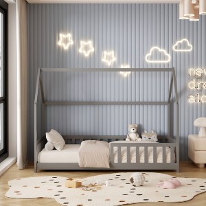 72564 ΚΡΕΒΑΤΙ ΠΑΙΔΙΚΟ ΜΕ ΚΑΓΚΕΛΑ PHYLLIS HM679.05 τ.MONTESSORI ΞΥΛΟ ΠΕΥΚΟ ΓΚΡΙ-190x90εκ.