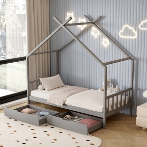 72631 ΚΡΕΒΑΤΙ ΠΑΙΔΙΚΟ KLARICE HM680.05 τ.MONTESSORI-2 ΣΥΡΤΑΡΙΑ- ΞΥΛΟ ΠΕΥΚΟΥ ΓΚΡΙ-190x90εκ