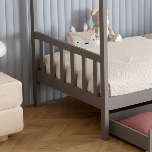 72631 ΚΡΕΒΑΤΙ ΠΑΙΔΙΚΟ KLARICE HM680.05 τ.MONTESSORI-2 ΣΥΡΤΑΡΙΑ- ΞΥΛΟ ΠΕΥΚΟΥ ΓΚΡΙ-190x90εκ