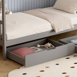 72631 ΚΡΕΒΑΤΙ ΠΑΙΔΙΚΟ KLARICE HM680.05 τ.MONTESSORI-2 ΣΥΡΤΑΡΙΑ- ΞΥΛΟ ΠΕΥΚΟΥ ΓΚΡΙ-190x90εκ