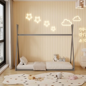 72635 ΚΡΕΒΑΤΙ ΠΑΙΔΙΚΟ MUNK HM681.05 τ.MONTESSORI ΜΑΣΙΦ ΞΥΛΟ ΠΕΥΚΟΥ ΓΚΡΙ- 190x90εκ