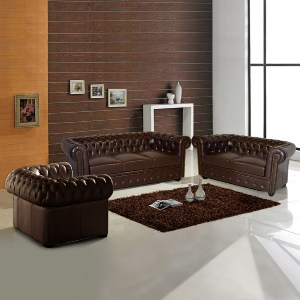 72817 ΣΕΤ ΣΑΛΟΝΙ 2ΘΕΣΙΟ & 3ΘΕΣΙΟ & ΠΟΛΥΘΡΟΝΑ CHESTERFIELD ΣΚΟΥΡΟ ΚΑΦΕ