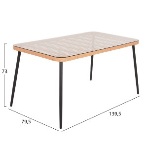 72875 ΤΡΑΠΕΖΙ ΟΡΘΟΓΩΝΙΟ ALLEGRA HM5537.11 ΜΕΤΑΛ.ΜΑΥΡΟ-P.E. RATTAN ΦΥΣΙΚΟ 139,5x79,5x73Υεκ.