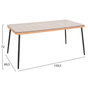 72876 ΤΡΑΠΕΖΙ ΟΡΘΟΓΩΝΙΟ ALLEGRA HM5538.11 ΜΕΤΑΛ.ΜΑΥΡΟ-P.E. RATTAN ΦΥΣΙΚΟ 159,5x89,5x72Υεκ.