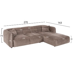 72891 ΚΑΝΑΠΕΣ ΓΩΝΙΑ (ΔΕΞΙΑ) TREAT HM3277.02R ΣΚΟΥΡΟ ΜΠΕΖ ΥΦΑΣΜΑ 270x163x74Υεκ.