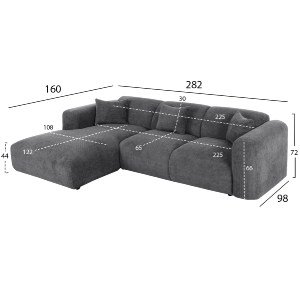 72903 ΚΑΝΑΠΕΣ ΓΩΝΙΑ (ΑΡΙΣΤΕΡΗ) BRICKEN HM3275.04L ΑΝΘΡΑΚΙ ΥΦΑΣΜΑ 110-282x98-160x72Υεκ.