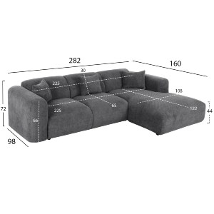 72906 ΚΑΝΑΠΕΣ ΓΩΝΙΑ BRICKEN HM3275.04R ΑΝΘΡΑΚΙ ΥΦΑΣΜΑ 110-282x98-160x72Υεκ.