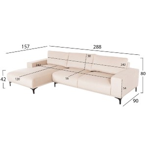 72916 ΚΑΝΑΠΕΣ ΓΩΝΙΑ (ΑΡΙΣΤΕΡΗ) NOA HM3278.01L ΕΚΡΟΥ ΥΦΑΣΜΑ 288x90-157x67-80Υεκ.