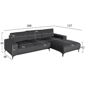 72921 ΚΑΝΑΠΕΣ ΓΩΝΙΑ (ΔΕΞΙΑ) NOA HM3278.02R ΑΝΘΡΑΚΙ ΥΦΑΣΜΑ 288x90-157x67-80Υεκ.