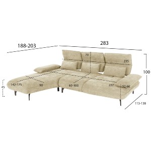72930 ΓΩΝΙΑΚΟΣ ΚΑΝΑΠΕΣ (ΑΡΙΣΤΕΡΗ) CONVERT HM3268.01L ΕΚΡΟΥ ΥΦΑΣΜΑ 283x188x100Υεκ.