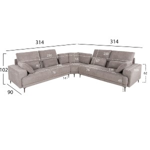 72945 ΚΑΝΑΠΕΣ ΓΩΝΙΑ SYMMET HM3269.01 ΑΝΟΙΧΤΟ ΓΚΡΙ ΥΦΑΣΜΑ-ΑΝΘΡΑΚΙ ΠΟΔΙΑ 314x236x90-102Yεκ.