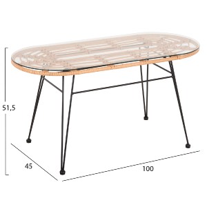 72950 ΤΡΑΠΕΖΙ ΟΒΑΛ ΧΑΜΗΛΟ ALLEGRA HM5695.11 ΜΠΕΖ WICKER-ΜΑΥΡΟ ΜΕΤΑΛΛΟ 100x45x51,5Υεκ.