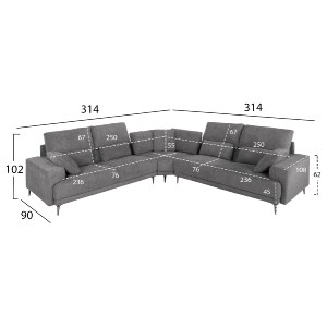 72965 ΚΑΝΑΠΕΣ ΓΩΝΙΑ SYMMET HM3269.03 ΓΚΡΙ ΥΦΑΣΜΑ-ΑΝΘΡΑΚΙ ΠΟΔΙΑ 314x236x90-102Yεκ.