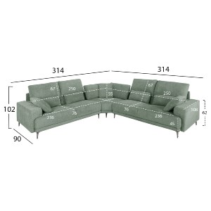 72966 ΚΑΝΑΠΕΣ ΓΩΝΙΑ SYMMET HM3269.06 ΜΕΝΤΑ ΥΦΑΣΜΑ-ΑΝΘΡΑΚΙ ΠΟΔΙΑ 314x236x90-102Yεκ.
