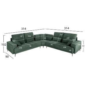 72967 ΚΑΝΑΠΕΣ ΓΩΝΙΑ SYMMET HM3269.05 ΠΡΑΣΙΝΟ ΥΦΑΣΜΑ-ΑΝΘΡΑΚΙ ΠΟΔΙΑ 314x236x90-102Yεκ.