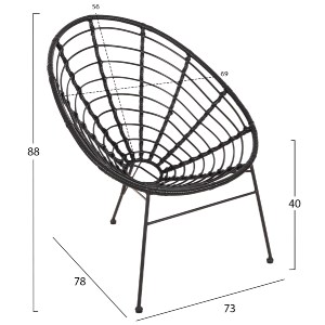 72983 ΠΟΛΥΘΡΟΝΑ ΤΥΠΟΥ ΦΩΛΙΑ ΜΕΤΑΛΛΙΚΗ ALLEGRA HM5458.12 ΜΕ WICKER-ΜΑΥΡΟ 73x78x88Υεκ.