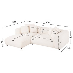 72997 ΚΑΝΑΠΕΣ ΓΩΝΙΑ (ΑΡΙΣΤΕΡΗ) 3-ΘΕΣΙΟΣ GRACE HM3280.02L ΛΕΥΚΟ ΥΦΑΣΜΑ 252x160x70-90Υεκ