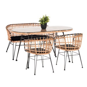 73043 ΣΕΤ ΕΞΩΤ.ΧΩΡΟΥ 4ΤΜΧ ALLEGRA HM21051 ΣΥΝΘ.RATTAN ΜΠΕΖ-ΜΑΥΡΟ ΜΕΤΑΛΛΟ