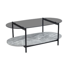 73730 ΤΡΑΠΕΖΙ ΣΑΛΟΝΙΟΥ ΟΒΑΛ KITTY HM18040 ΓΥΑΛΙ ΦΙΜΕ TOP-GREY MARBLE ΜΕΛΑΜΙΝΗ 110x50x43Υεκ