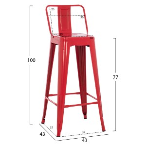 74155 ΣΚΑΜΠΟ BAR ME ΠΛΑΤΗ ΜΕΤΑΛΛΙΚΟ MELITA-PRO HM8643.44 ΚΟΚΚΙΝΟ 42x42x100Υεκ.