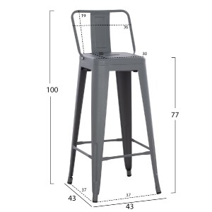 74157 ΣΚΑΜΠΟ BAR ME ΠΛΑΤΗ ΜΕΤΑΛΛΙΚΟ MELITA-PRO HM8643.50 ΓΚΡΙ 42x42x100Υεκ.
