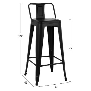 74160 ΣΚΑΜΠΟ BAR ME ΠΛΑΤΗ ΜΕΤΑΛΛΙΚΟ MELITA-PRO HM8643.42 ΜΑΥΡΟ ΜΑΤ 42x42x100Υεκ.