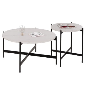 74196 ΣΕΤ 2ΤΜΧ ΤΡΑΠΕΖΙΑ ΣΑΛΟΝΙΟΥ RONDA HM21089.04 MDF ΛΕΥΚΟ ΜΑΡΜΑΡΟ Φ80εκ & Φ50εκ