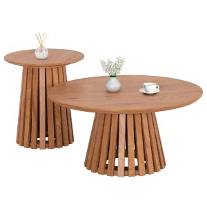 74202 ΣΕΤ 2ΤΜΧ ΤΡΑΠΕΖΙΑ ΣΑΛΟΝΙΟΥ TALBERT HM21083 MDF ΦΥΣΙΚΟ ΞΥΛΟΥ Φ80εκ & Φ45εκ