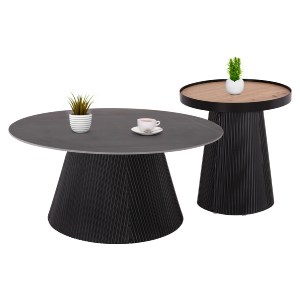 74203 ΣΕΤ 2ΤΜΧ ΤΡΑΠΕΖΙΑ ΣΑΛΟΝΙΟΥ DUNCAN HM21081 MDF ΚΑΙ ΚΕΡΑΜΙΚΟ TOP Φ80εκ & Φ45εκ