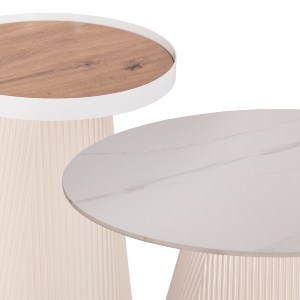 74204 ΣΕΤ 2ΤΜΧ ΤΡΑΠΕΖΙΑ ΣΑΛΟΝΙΟΥ DUNCAN HM21082 MDF ΚΡΕΜ ΚΑΙ ΚΕΡΑΜΙΚΟ TOP Φ80εκ & Φ45εκ