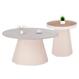 74204 ΣΕΤ 2ΤΜΧ ΤΡΑΠΕΖΙΑ ΣΑΛΟΝΙΟΥ DUNCAN HM21082 MDF ΚΡΕΜ ΚΑΙ ΚΕΡΑΜΙΚΟ TOP Φ80εκ & Φ45εκ
