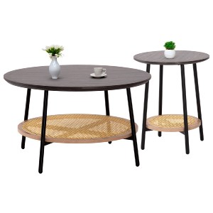 74207 ΣΕΤ 2ΤΜΧ ΤΡΑΠΕΖΙΑ ΣΑΛΟΝΙΟΥ SEWELL HM21087 MDF-ΜΕΤΑΛΛΟ-ΣΥΝΘΕΤΙΚΟ RATTAN Φ80εκ & Φ45εκ