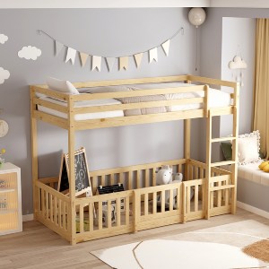74251 ΠΑΙΔΙΚΗ ΚΟΥΚΕΤΑ ΜΕ ΠΑΡΚΑΚΙ PLAYKID HM703.01 ΞΥΛΟ ΠΕΥΚΟΥ ΦΥΣΙΚΟ ΓΙΑ 190x90εκ