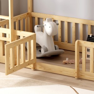 74251 ΠΑΙΔΙΚΗ ΚΟΥΚΕΤΑ ΜΕ ΠΑΡΚΑΚΙ PLAYKID HM703.01 ΞΥΛΟ ΠΕΥΚΟΥ ΦΥΣΙΚΟ ΓΙΑ 190x90εκ