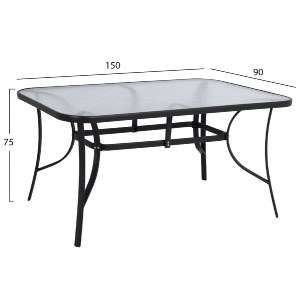74255 ΤΡΑΠΕΖΙ BRUNO 150X90Χ72Υεκ. ΜΕΤΑΛΛΙΚΟ ΜΑΥΡΟ ΜΕ ΓΥΑΛΙΝΗ ΕΠΙΦΑΝΕΙΑ HM5145.03