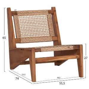 74435 ΚΑΡΕΚΛΑ LOUNGE LUKILLA HM9913 ΞΥΛΟ TEAK ΣΕ ΦΥΣΙΚΟ--ΣΥΝΘ.ΣΧΟΙΝΙ ΜΠΕΖ 55,5x74x65Υεκ.
