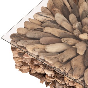 74445 ΤΡΑΠΕΖΙ ΣΑΛΟΝΙΟΥ ΤΕΤΡΑΓΩΝΟ SPARROW HM9961 DRIFTWOOD--ΓΥΑΛΙ 75x75x51Υεκ.