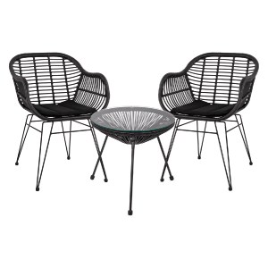74675 ΣΕΤ ΤΡΑΠΕΖΑΡΙΑΣ 3ΤΜΧ HM11871 ΜΕΤΑΛΛΟ & RATTAN ΣΕ ΜΑΥΡΟ ΧΡΩΜΑ